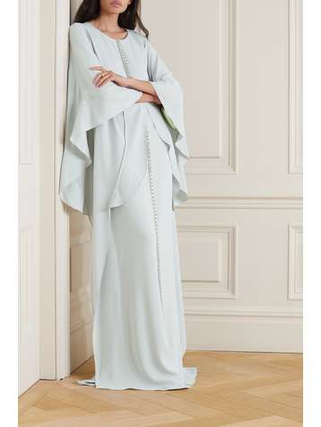 REEM ACRA Robe du soir en georgette à volants et à cristaux