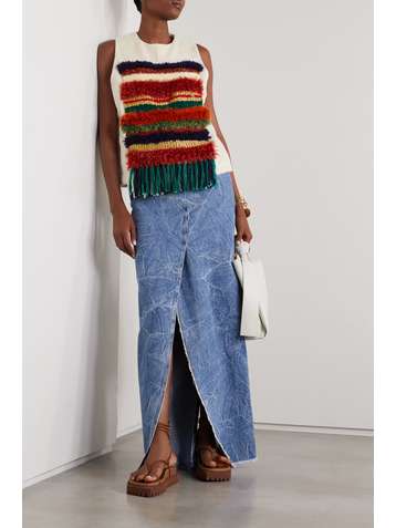 LUKHANYO MDINGI + The Vanguard fringed paneled cotton-fleece tank