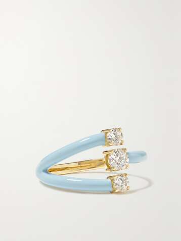 MELISSA KAYE Aria Moon 18-karat gold, enamel and diamond ring