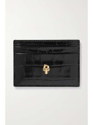 ALEXANDER MCQUEEN Skull Kartenetui aus Leder mit Krokodileffekt