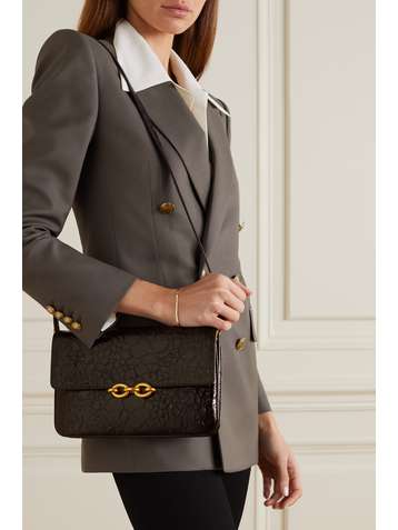 SAINT LAURENT Sac porté épaule en cuir effet croco à ornements Maillon