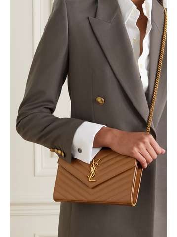 SAINT LAURENT Sac porté épaule en cuir texturé matelassé Monogramme Mini