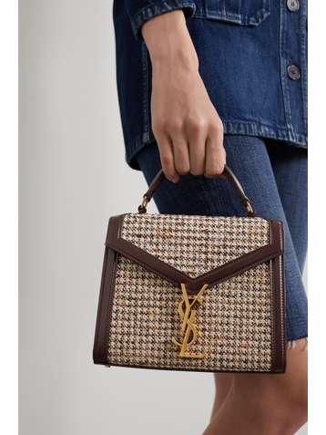 SAINT LAURENT Cassandra mini Tote aus Tweed mit Lederbesätzen