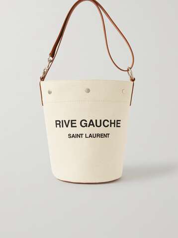 SAINT LAURENT Rive Gauche leather-trimmed printed cotton-canvas bucket bag