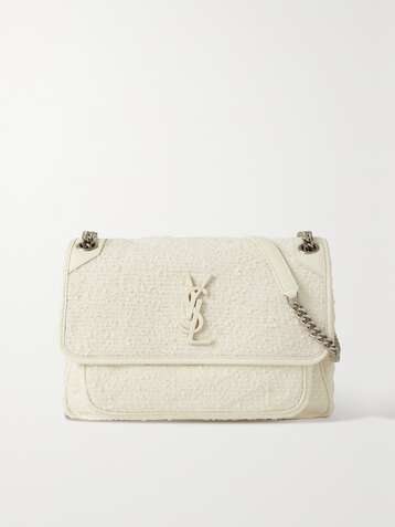 SAINT LAURENT Niki medium leather-trimmed bouclé shoulder bag