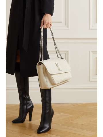 SAINT LAURENT Niki medium leather-trimmed bouclé shoulder bag