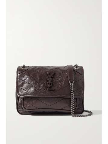 SAINT LAURENT Niki Baby mini quilted crinkled glossed-leather shoulder bag