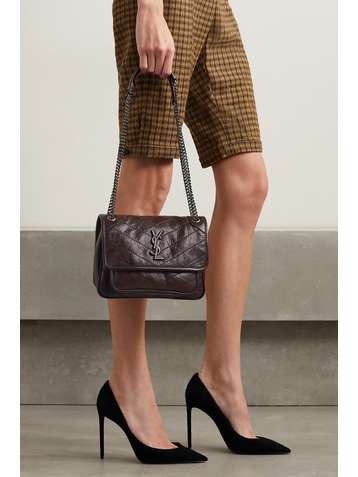 SAINT LAURENT Niki Baby mini quilted crinkled glossed-leather shoulder bag