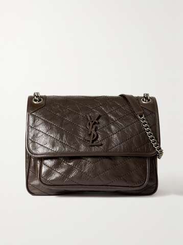 SAINT LAURENT Niki medium quilted crinkled-leather shoulder bag