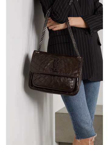SAINT LAURENT Niki medium quilted crinkled-leather shoulder bag
