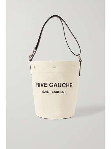 SAINT LAURENT Sac seau en toile de coton imprimée à finitions en cuir Rive Gauche