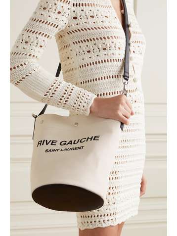 SAINT LAURENT Sac seau en toile de coton imprimée à finitions en cuir Rive Gauche