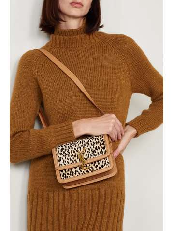 SAINT LAURENT Solferino small leopard-print calf hair and leather shoulder bag