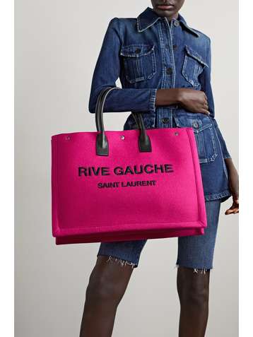 SAINT LAURENT Rive Gauche leather-trimmed embroidered wool-felt tote
