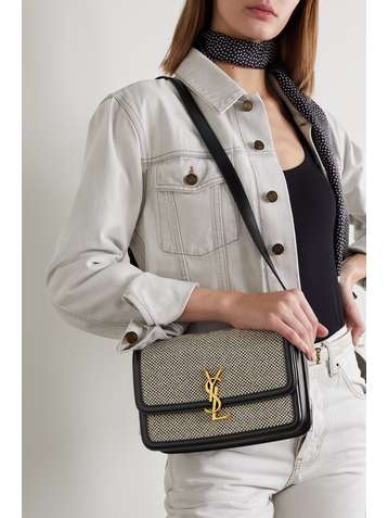SAINT LAURENT Solferino mittelgroße Schultertasche aus Tweed mit Lederbesätzen