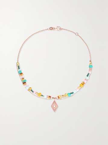 DIANE KORDAS 14-karat rose gold, enamel, amber and diamond anklet