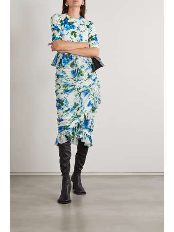 RICHARD QUINN Ruffled ruched floral-print crepe de chine and jersey dress