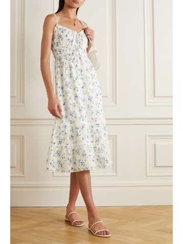 REFORMATION Landon lace-trimmed floral-print organic cotton midi dress