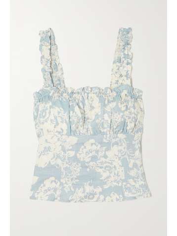 REFORMATION Candella ruffled floral-print linen top