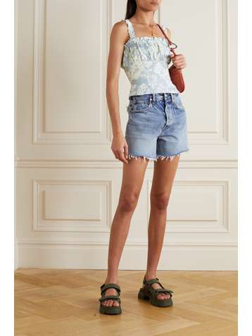 REFORMATION Candella ruffled floral-print linen top