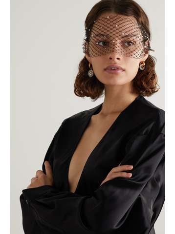 GIGI BURRIS Faux pearl and Swarovski crystal-embellished tulle veil