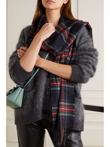 JOHNSTONS OF ELGIN Fringed tartan cashmere scarf