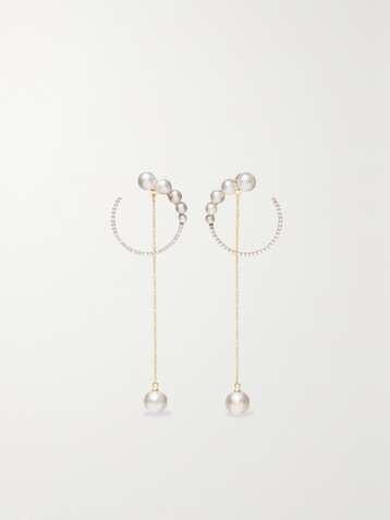 MATEO 14-karat gold, pearl and diamond earrings