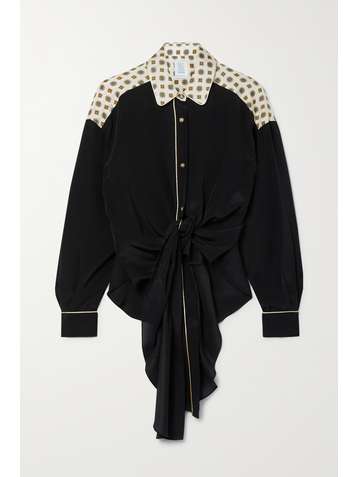 ROSIE ASSOULIN Tie-front piped printed silk shirt