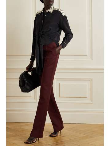 ROSIE ASSOULIN Tie-front piped printed silk shirt