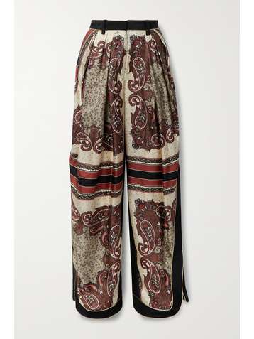 ROSIE ASSOULIN Piped pleated printed silk-twill tapered pants