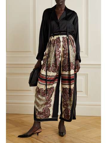 ROSIE ASSOULIN Piped pleated printed silk-twill tapered pants