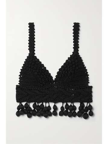 ROSIE ASSOULIN Carmen Miranda cropped pompom-embellished crocheted cotton-blend top