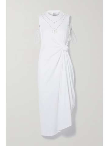 ROSIE ASSOULIN Faux pearl-embellished knotted cotton-jersey midi dress
