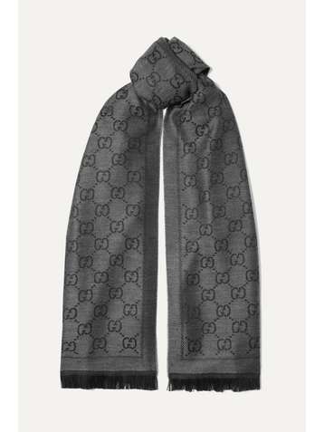 GUCCI + NET SUSTAIN fringed organic wool-jacquard scarf