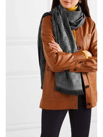 GUCCI + NET SUSTAIN fringed organic wool-jacquard scarf