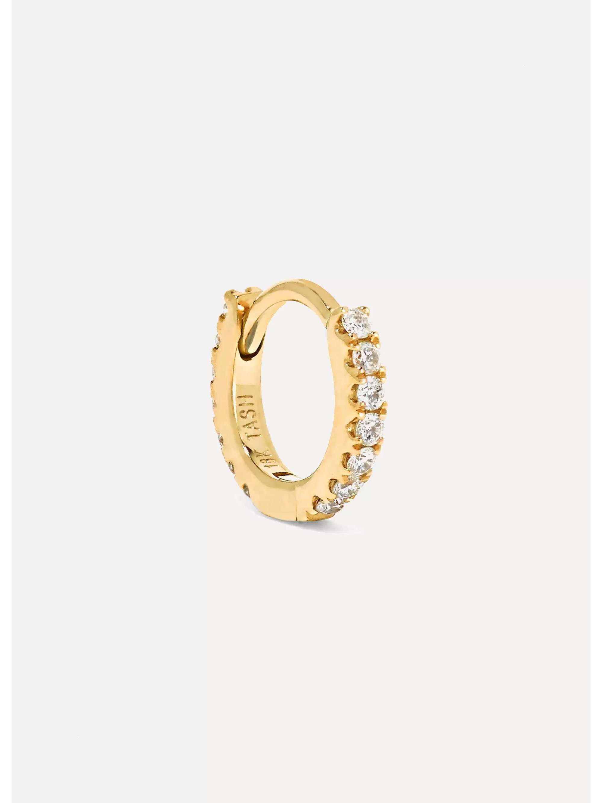 MARIA TASH 5mm 18-karat gold diamond hoop earring