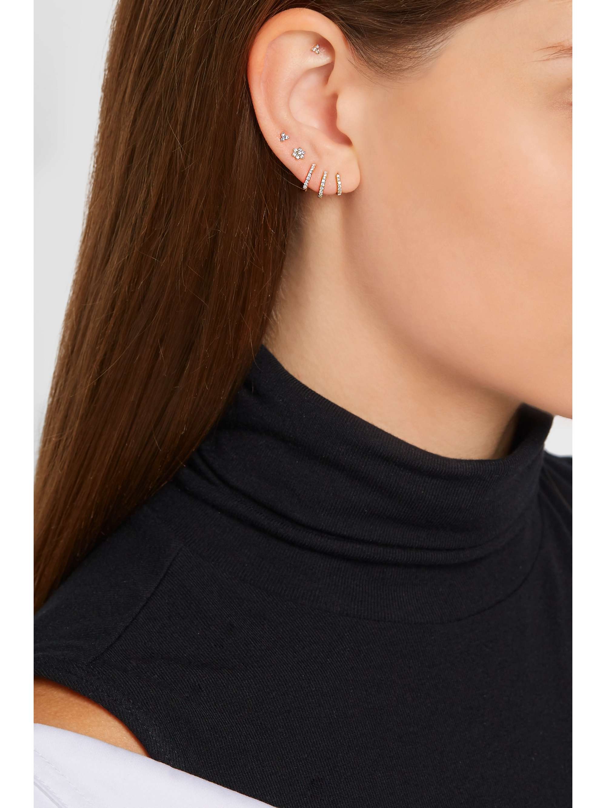 MARIA TASH 5mm 18-karat gold diamond hoop earring