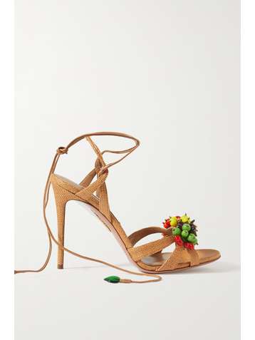 AQUAZZURA Tutti Frutti 105 embellished raffia and leather sandals