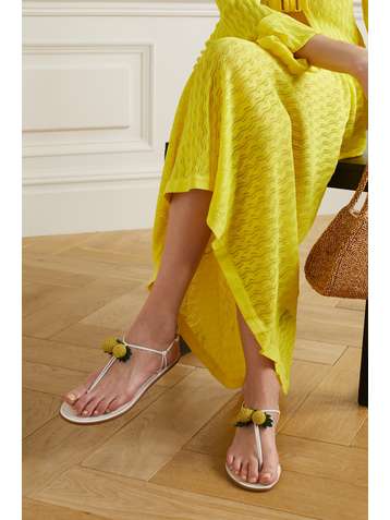 AQUAZZURA Sandales en cuir à perles Limoncello