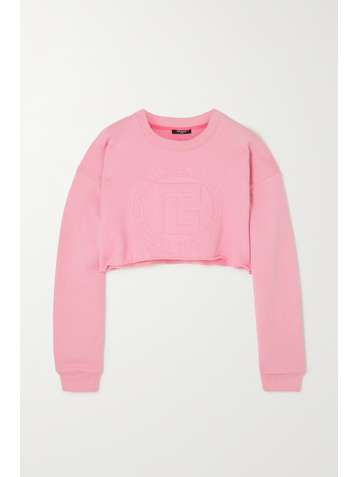 BALMAIN Sweat raccourci en coton et cachemire mélangés gaufrés