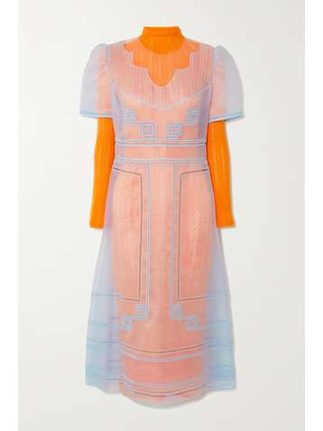 FENDI Layered embroidered silk-organza and pointelle-knit dress