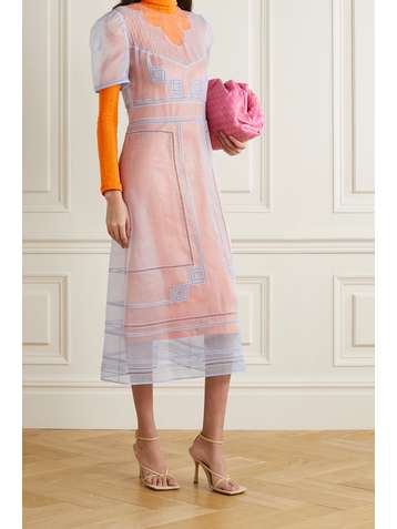 FENDI Layered embroidered silk-organza and pointelle-knit dress