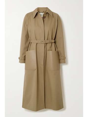 FENDI Belted leather-trimmed twill trench coat