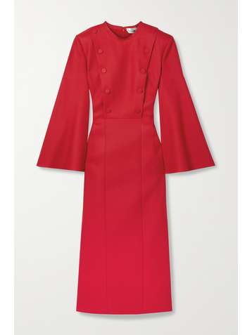 FENDI Button-embellished wool-blend crepe midi dress