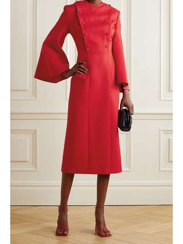 FENDI Button-embellished wool-blend crepe midi dress