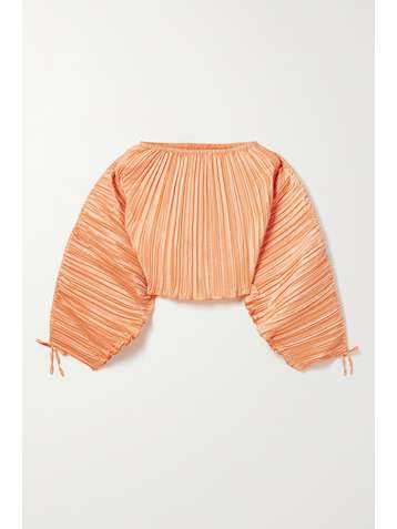 CULT GAIA Mala cropped ruffled plissé-satin top