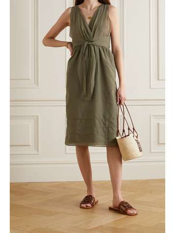 SKIN Brenna tie-front cotton-gauze dress