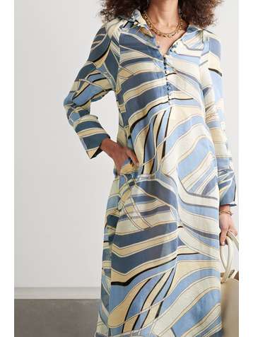 CULT GAIA Inga hooded printed cotton-blend gauze midi dress