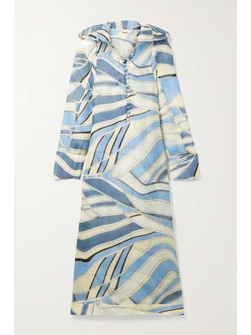 CULT GAIA Inga hooded printed cotton-blend gauze midi dress