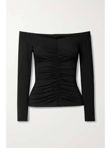 BONDI BORN Clover off-the-shoulder ruched rash guard
